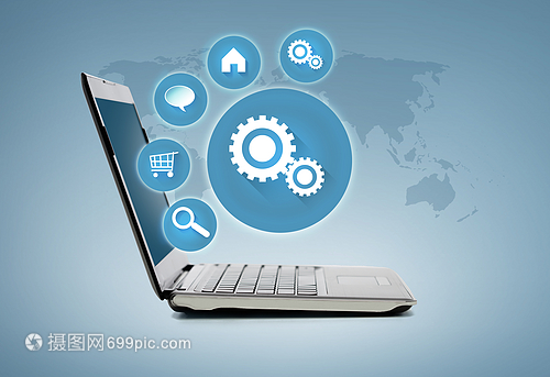 技术广告带图标的笔记本电脑 驱动计算机软件的技术开发
